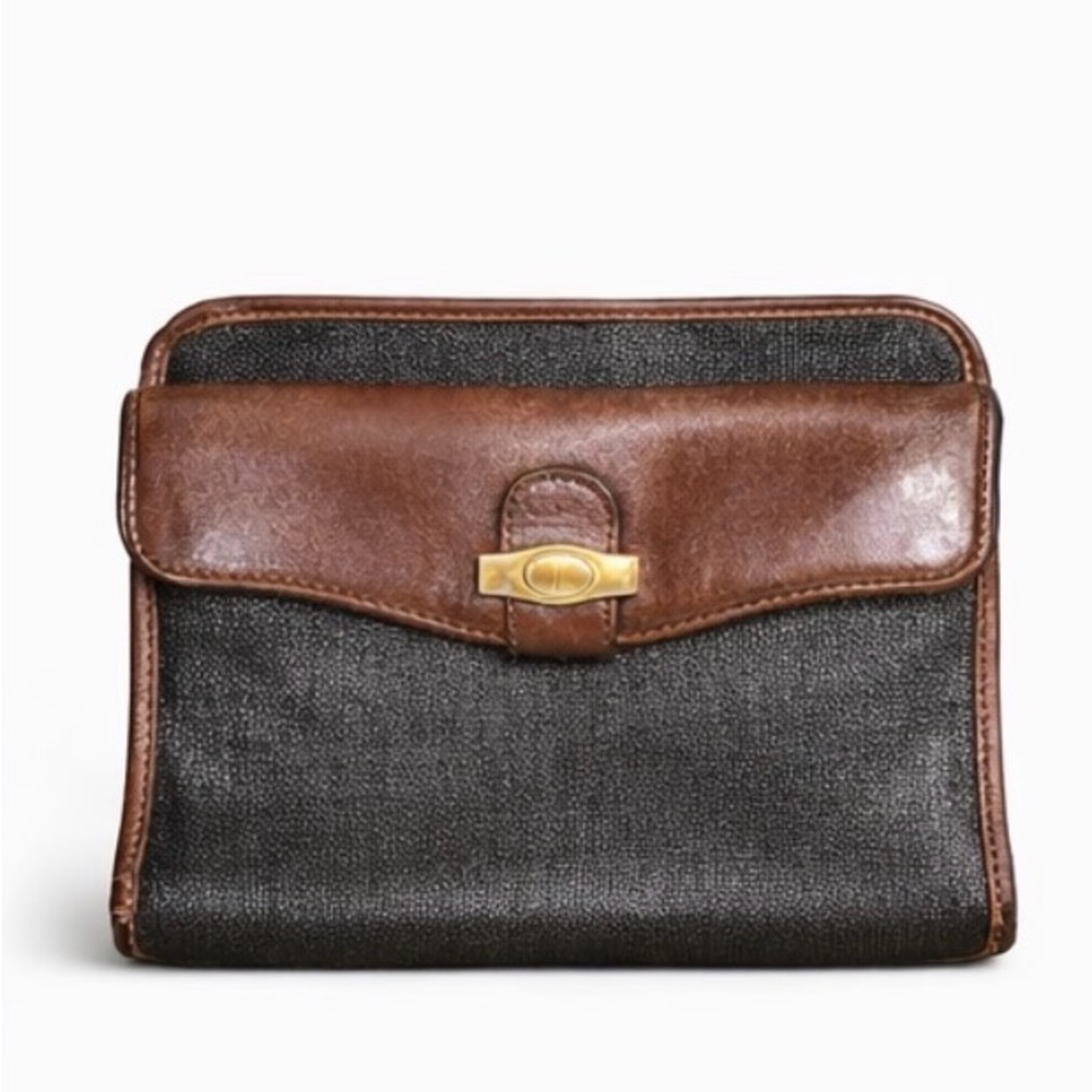 Vintage Dunhill Italy Leather Canvas Clutch Organizer Multi-Compartment Bag